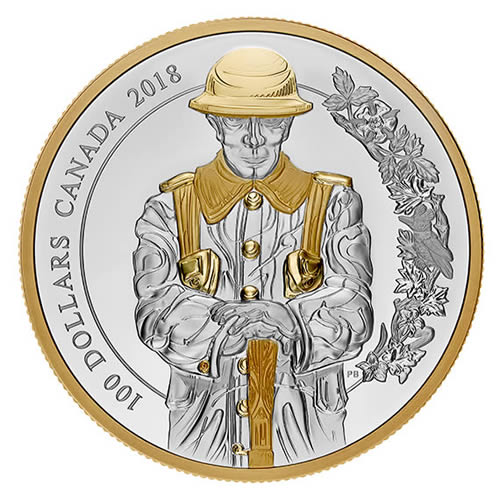 RCM-New-Release:-2018-10-Oz.-Pure-Silver-Gold-Plated-Coin---Keepers-Of-Parliament:-The-Soldier